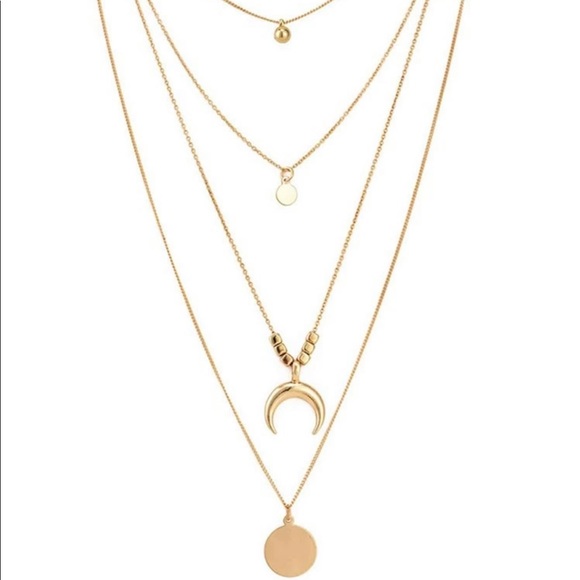 3/$30 Gold Moon Pendant Layered Necklace - Picture 5 of 10